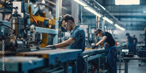 industry, worker in factory, person working on a machine, employee working in a modern industrial facility or production line in the industry.  © suphakphen