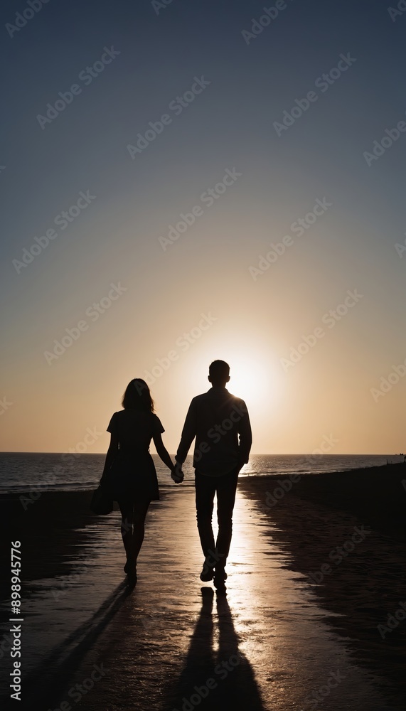 silhouette of a couple on the beach silhouette of a couple on the beach