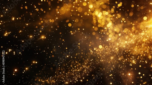 Golden bokeh effect on dark background. Perfect for holiday and celebration designs, adding a touch of sparkle.