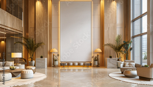 Contemporary hotel lobby stylish decor with empty frame