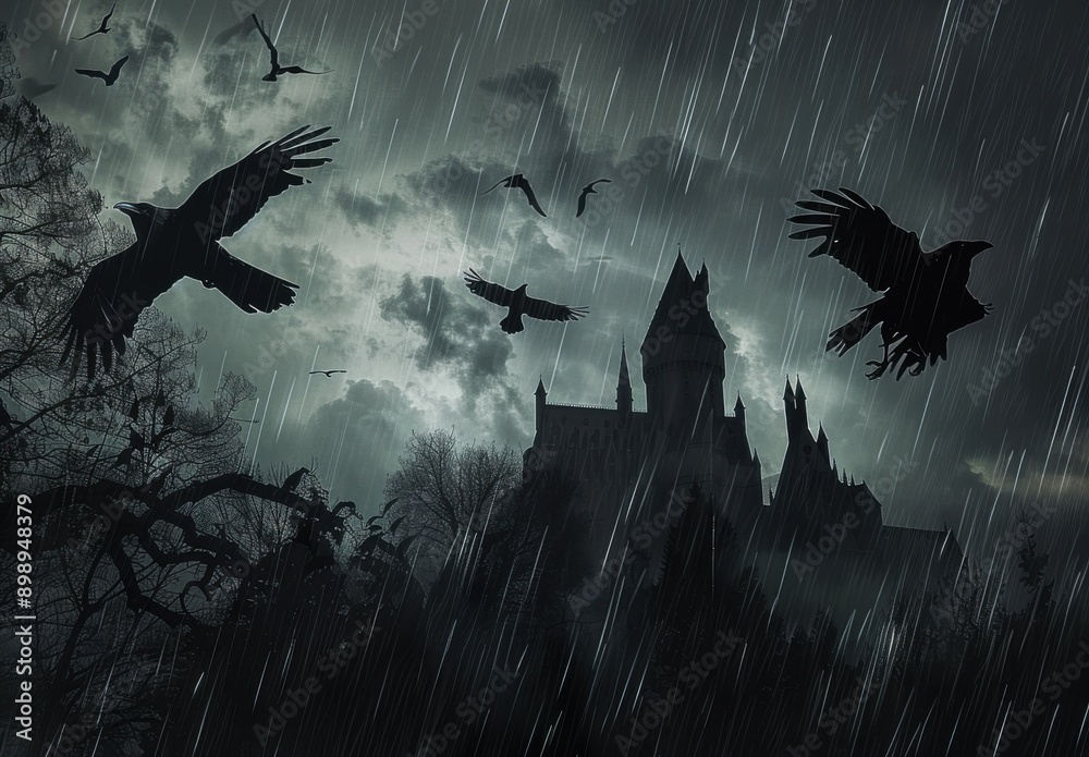 Fototapeta premium Haunted Castle in the Rain