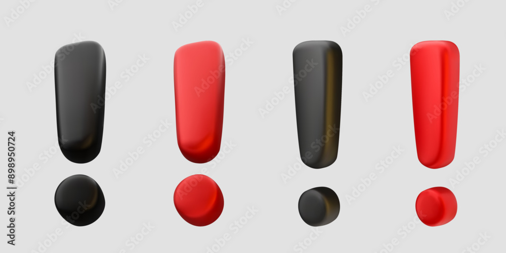 3D realistic black and red exclamation mark icon set. Isolated vector warning signs in perspective 3D realistic black and red exclamation mark icon set. Isolated vector warning signs in perspective