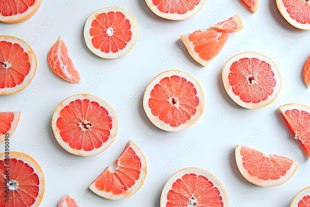 Fresh Slices of Grapefruit on White Background Fresh Slices of Grapefruit on White Background