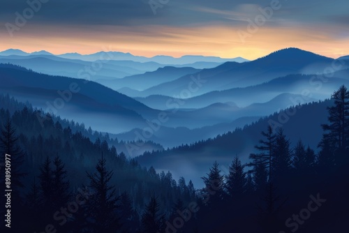 A breathtaking view of a mountain range at sunset with vibrant colors and shadows © Fotograf
