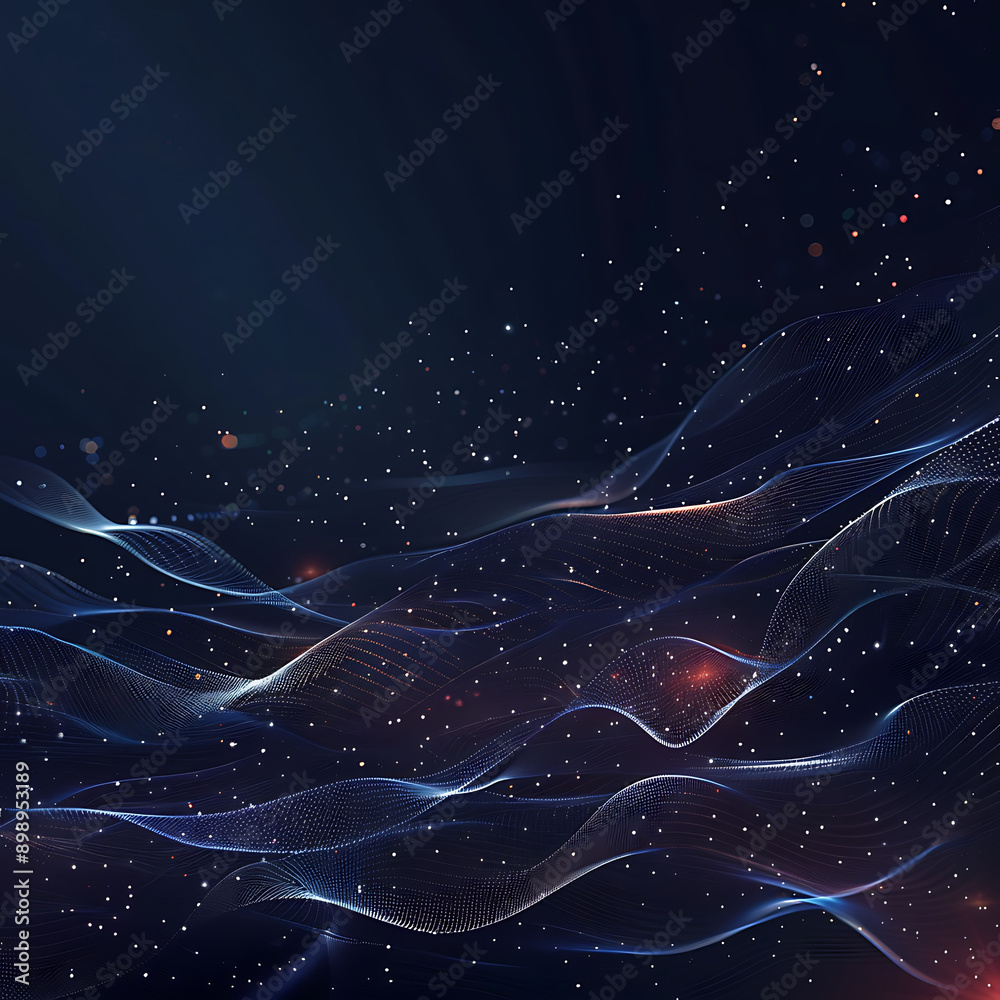 Fototapeta premium 3d rendering of abstract particles wave with depth of field and bokeh in dark background