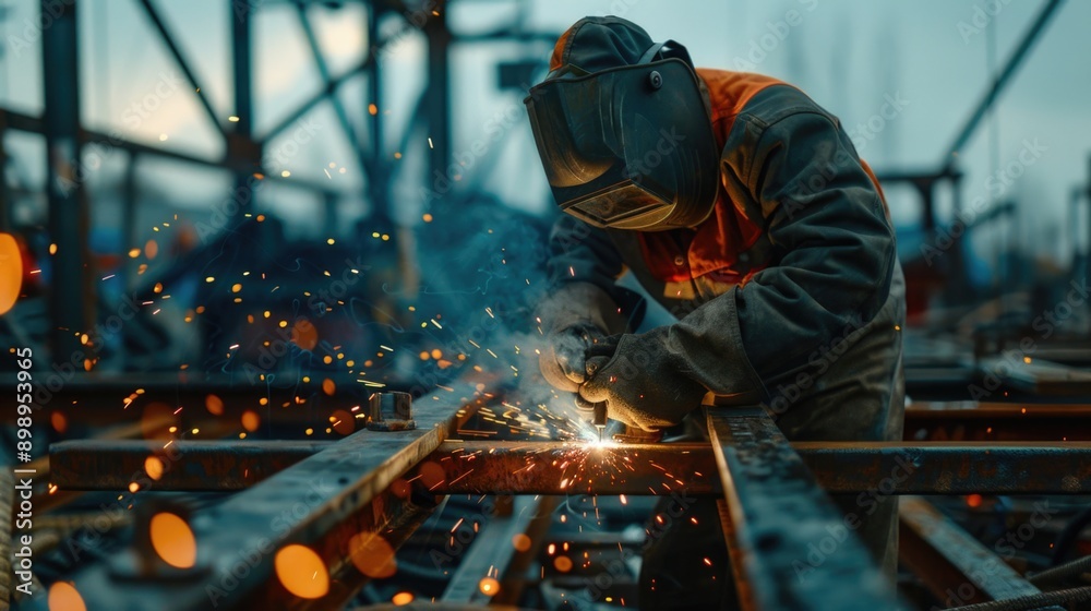 A person in a safety vest is welding metal A person in a safety vest is welding metal