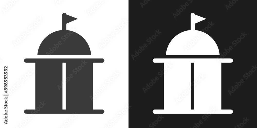 Government icon Flat set in black and white color outline vector Government icon Flat set in black and white color outline vector