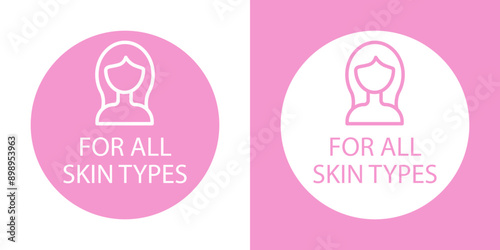 for all skin types icon Flat set in black and white color outline vector