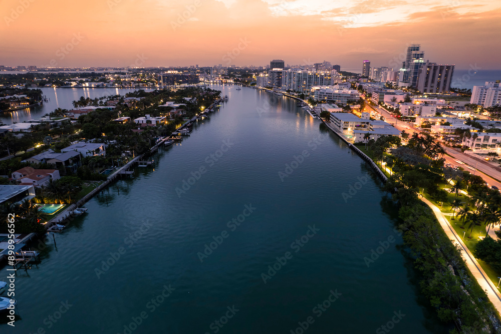 Fototapeta premium Miami Beach, Florida - Aerial of Allison Island and North Beach, separated by Indian Creek.