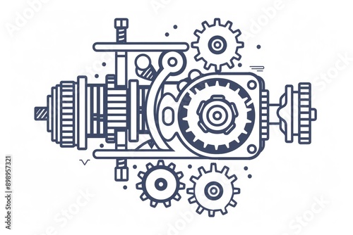 A mechanical device with interlocking gears and a gearbox