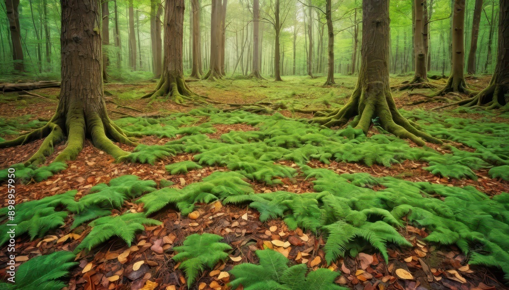 Green Forest Floor with Tree Roots. with copy space for text Green Forest Floor with Tree Roots. with copy space for text