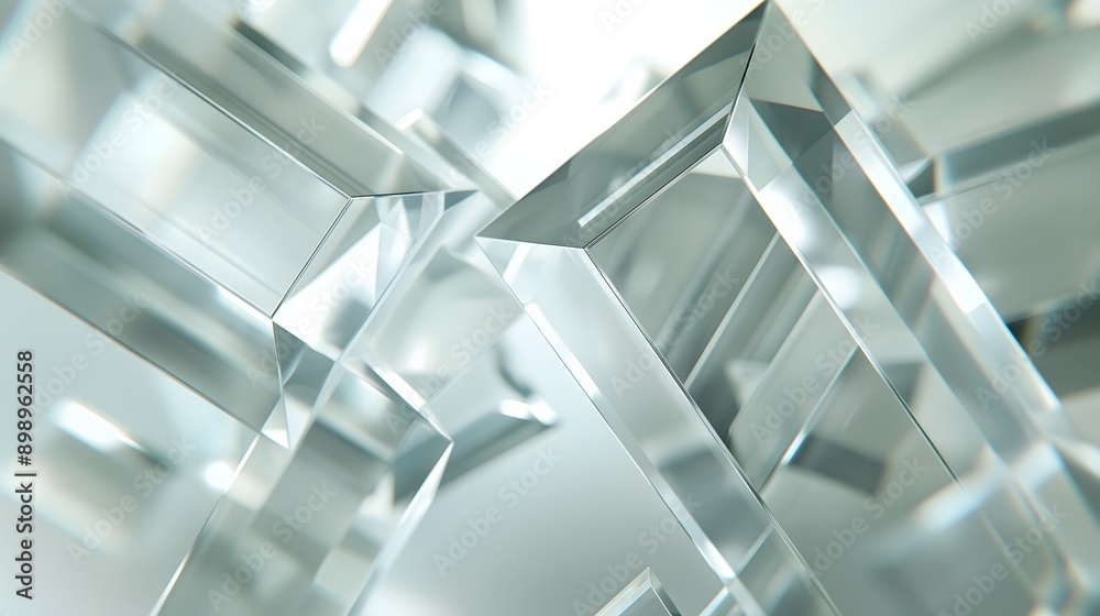 Obraz premium 49. **Create a 3D image of interconnected geometric glass prisms with smooth, glossy surfaces and intricate light play, set against a clean background