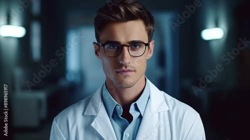 Handsome Brunette Guy in Medical Gown