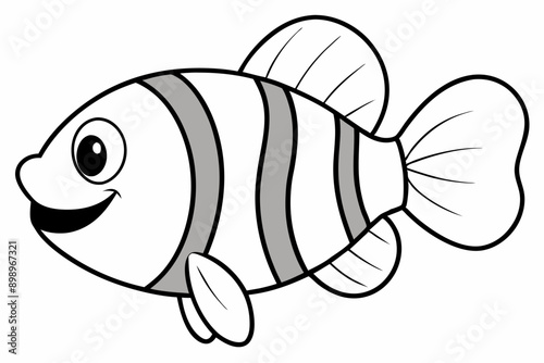 Funny Clownfish Vector Illustration Cartoon Clipart And Line Art Design, Cute and funny clownfish vector illustration in cartoon style with white background. photo