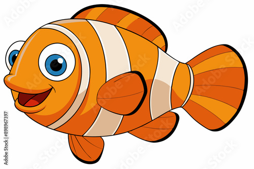 Funny Clownfish Vector Illustration Cartoon Clipart And Line Art Design, Cute and funny clownfish vector illustration in cartoon style with white background. photo