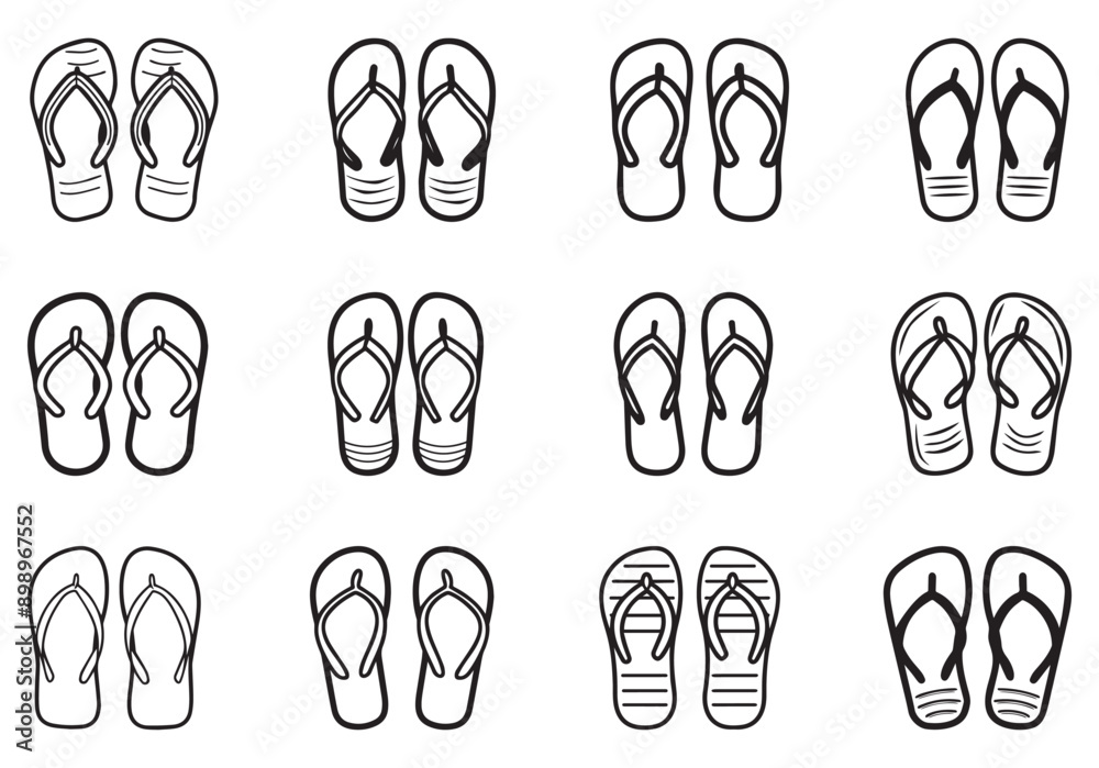 Flip Flops black outline icon lifestyle nature sun foot sea fashion design. Flip Flops black outline icon lifestyle nature sun foot sea fashion design.