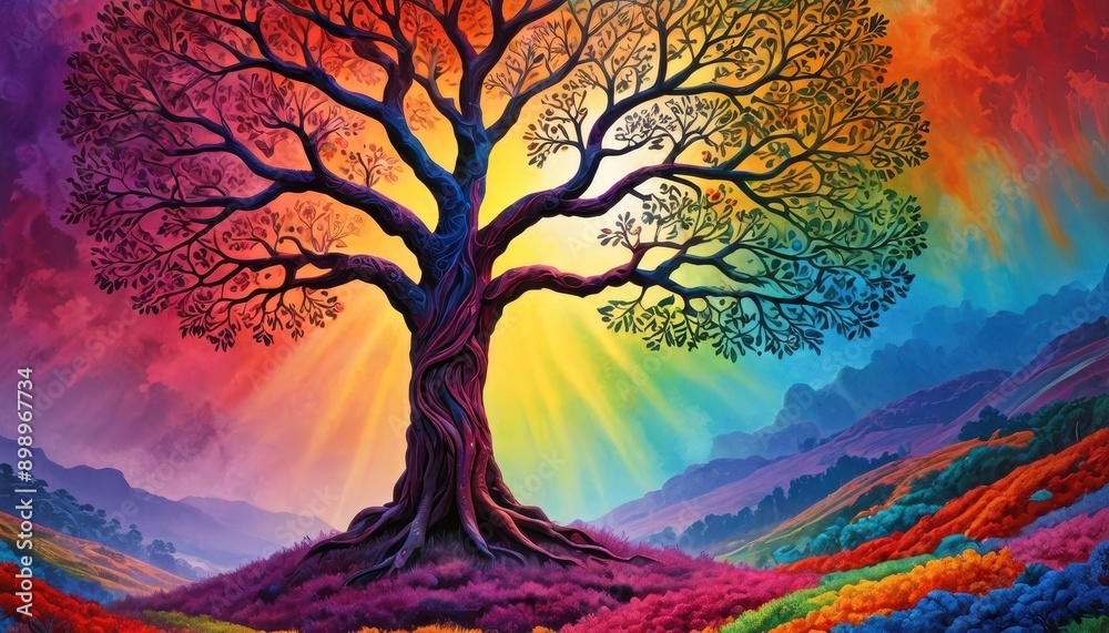 Colorful Tree of Life in Dreamy Landscape. Colorful Tree of Life in Dreamy Landscape.