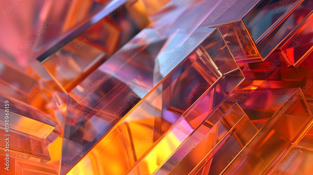 28. **Render a 3D image of overlapping geometric glass structures with high-gloss surfaces and intricate reflections, in an abstract backdrop 28. **Render a 3D image of overlapping geometric glass structures with high-gloss surfaces and intricate reflections, in an abstract backdrop