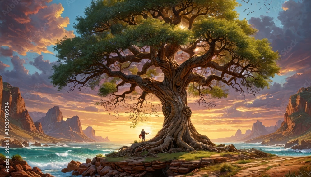Majestic Tree by the Sea at Sunset. Majestic Tree by the Sea at Sunset.