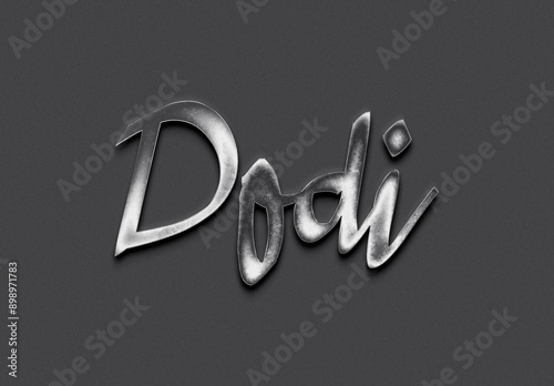 Chrome metal 3D Indonesian name design of Dodi on grey background. photo