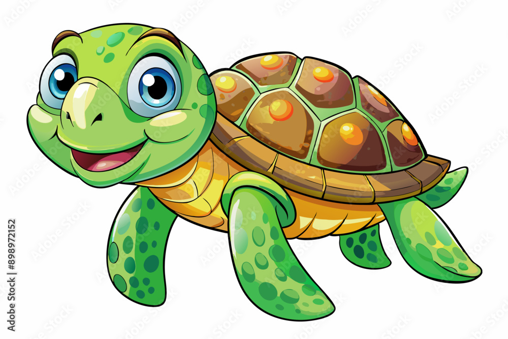 Obraz premium Funny Sea Turtle Vector Illustration, Cartoons, Clipart, and Line Art Design, Funny sea turtle vector, cartoon, clipart, and line art design on white background.