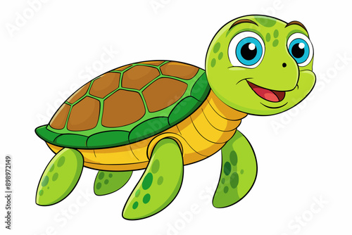 Funny Sea Turtle Vector Illustration, Cartoons, Clipart, and Line Art Design, Funny sea turtle vector, cartoon, clipart, and line art design on white background.
