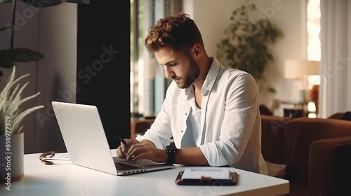 Psychologist Conducting Online Sessions Handsome Youth