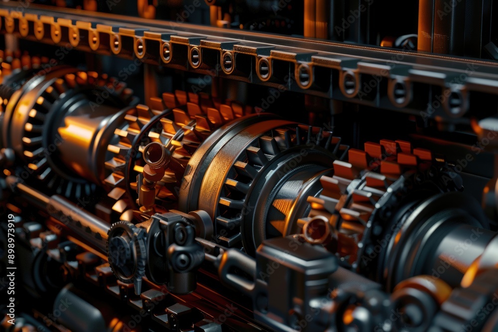 Fototapeta premium A mechanical device with multiple gears visible