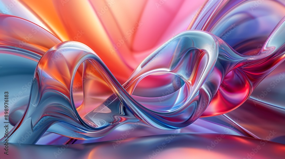 36. **Visualize a 3D abstract glass form with intricate transparency and glossy surfaces, in front of a bold, random color background 36. **Visualize a 3D abstract glass form with intricate transparency and glossy surfaces, in front of a bold, random color background