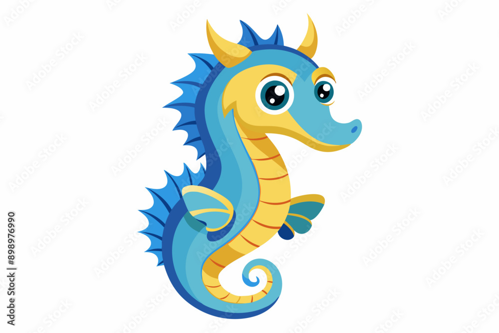 Fototapeta premium Funny Seahorse Vector Illustration on White Background Cartoons, Clipart, Line Art Design, Funny seahorse vector art on white background, ideal for cartoons, clipart, and line art designs