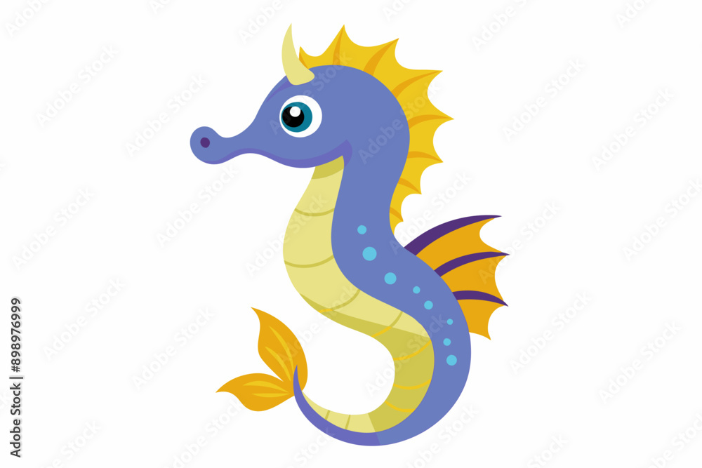 Fototapeta premium Funny Seahorse Vector Illustration on White Background Cartoons, Clipart, Line Art Design, Funny seahorse vector art on white background, ideal for cartoons, clipart, and line art designs