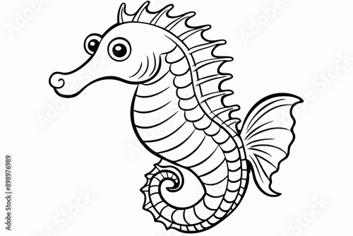 Funny Seahorse Vector Illustration on White Background Cartoons, Clipart, Line Art Design, Funny seahorse vector art on white background, ideal for cartoons, clipart, and line art designs