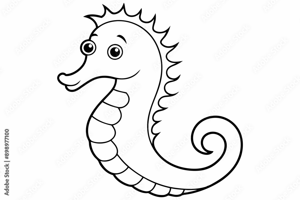 Fototapeta premium Funny Seahorse Vector Illustration on White Background Cartoons, Clipart, Line Art Design, Funny seahorse vector art on white background, ideal for cartoons, clipart, and line art designs