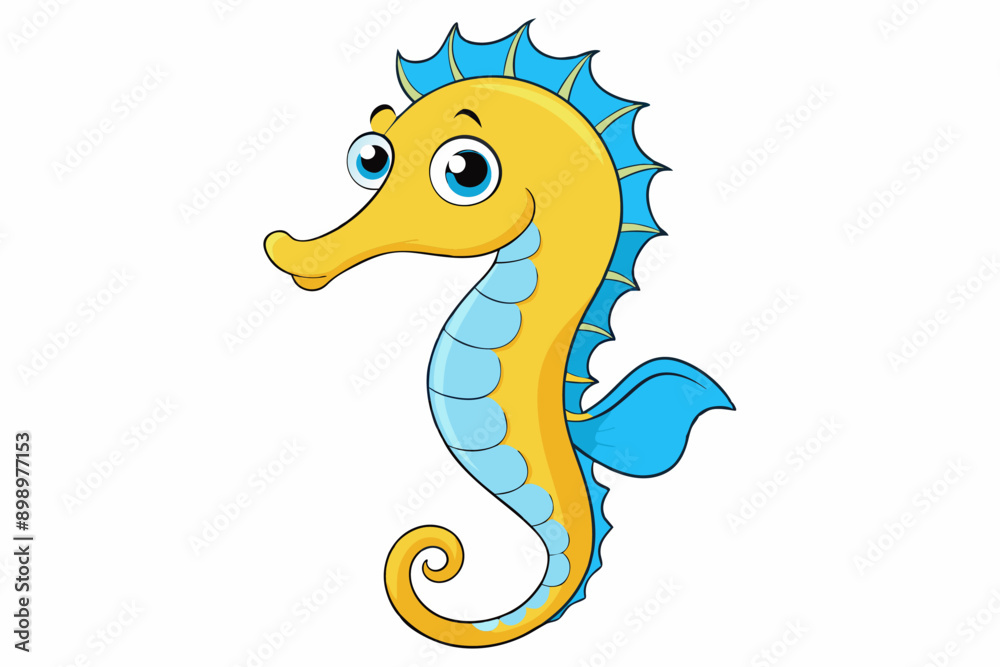 Fototapeta premium Funny Seahorse Vector Illustration on White Background Cartoons, Clipart, Line Art Design, Funny seahorse vector art on white background, ideal for cartoons, clipart, and line art designs