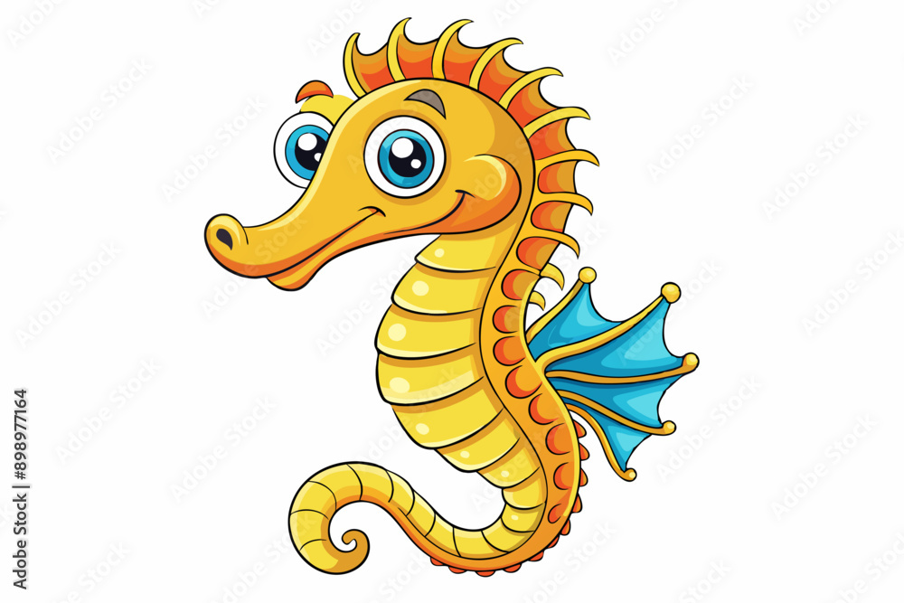 Fototapeta premium Funny Seahorse Vector Illustration on White Background Cartoons, Clipart, Line Art Design, Funny seahorse vector art on white background, ideal for cartoons, clipart, and line art designs