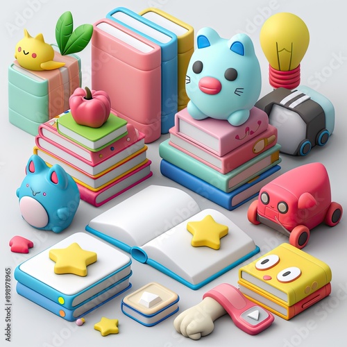 3d UI ICONS, book, cute, pure white background, UI, 3D, UE4, 8K photo