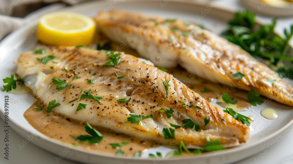baked fish dish with lemon garlic and parsely baked fish dish with lemon garlic and parsely