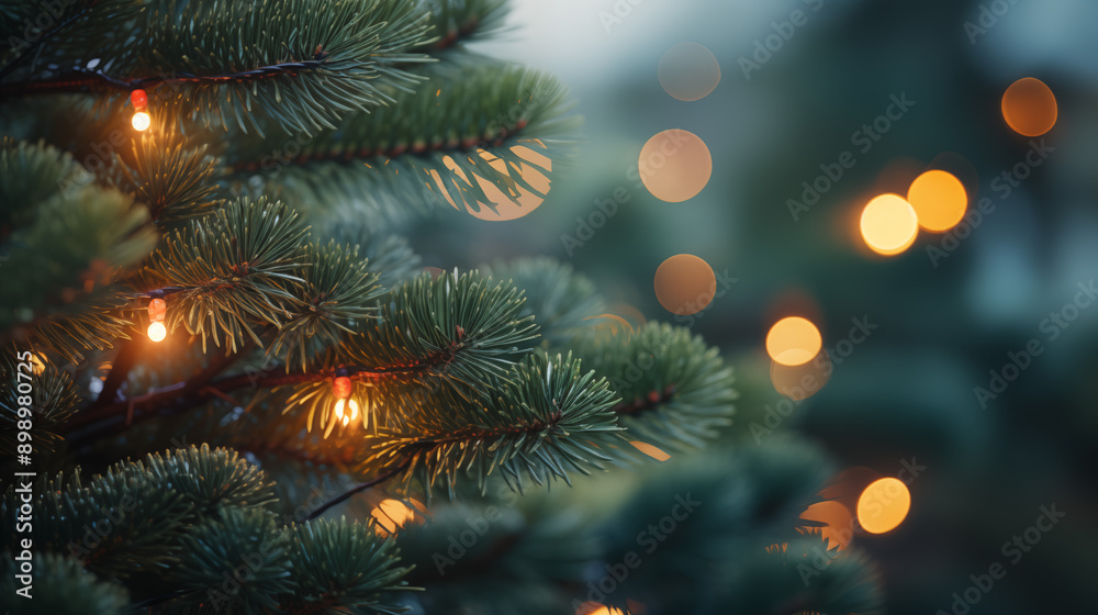 Evergreen Branches With Warm Lights And Festive Bokeh Background Creating A Cozy Holiday Vibe Evergreen Branches With Warm Lights And Festive Bokeh Background Creating A Cozy Holiday Vibe