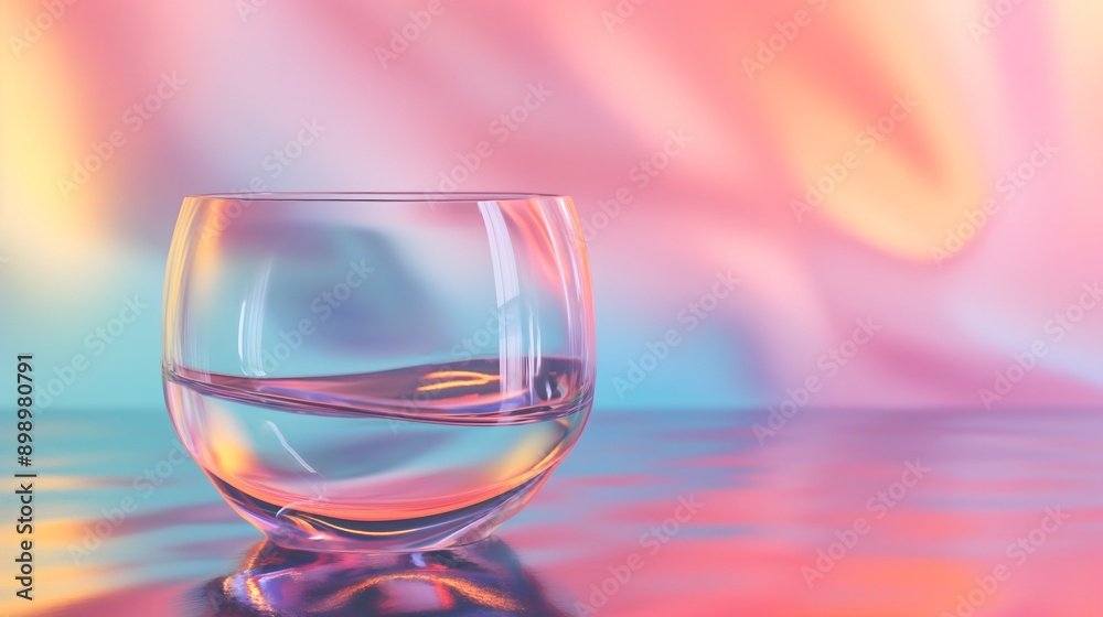 23. **Produce a 3D image of a transparent glass formation with high-gloss reflections, set in front of a colorful, random gradient backdrop 23. **Produce a 3D image of a transparent glass formation with high-gloss reflections, set in front of a colorful, random gradient backdrop