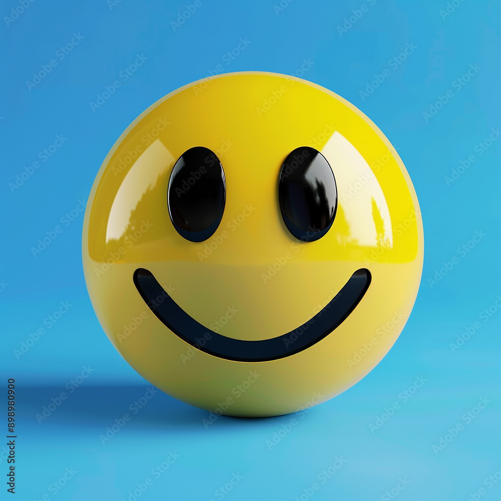 Fototapeta premium Shiny Yellow Smiley Face Emoticon on Blue Background
