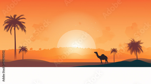 Arabesque Banner with Camel and Palm