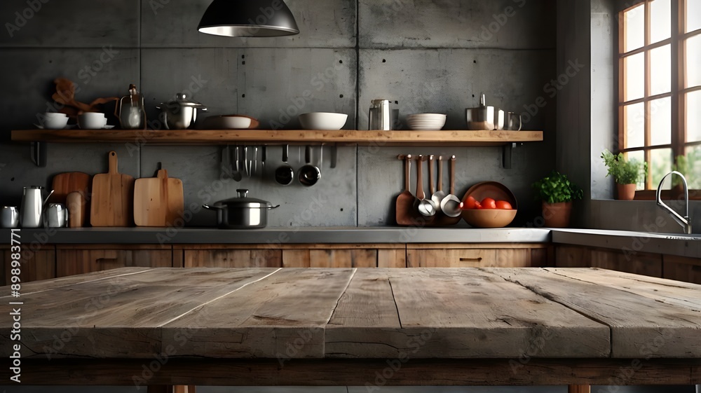 Modern Kitchen with Wooden Table. Modern Kitchen with Wooden Table.