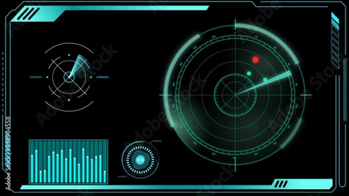 Digital enemy detector radar Scanning for enemy. Radar screen data analyst, detection for Ships and planes 