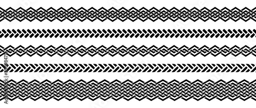 Seamless retro knot border set. Black repeating celtic divider or separator collection. Braid rope ornament motif pattern for banner, poster, frame. weaved design elements bundle. Vector pack