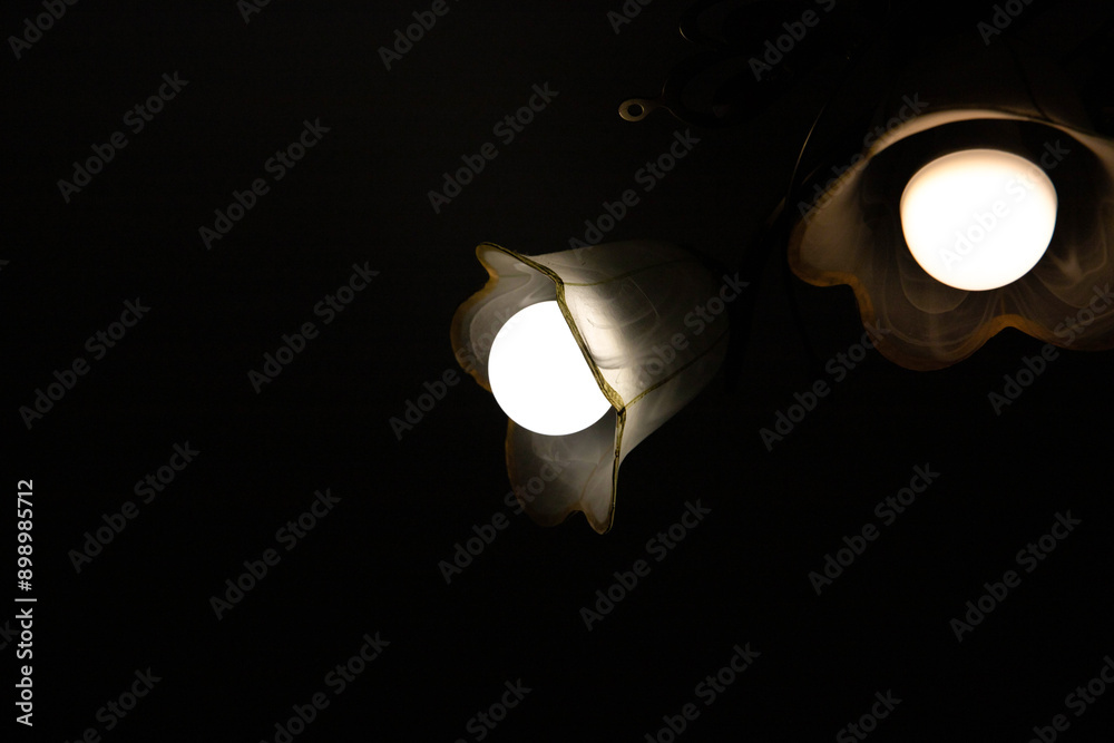 lantern lights on the road in the forest in the fog lantern lights on the road in the forest in the fog