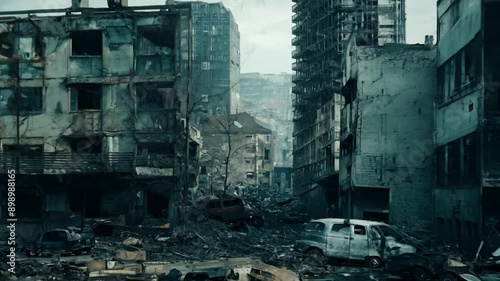 Desolate Urban Ruins of Post-Apocalyptic City.