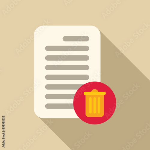 Document is being deleted with a trash can icon, representing the concept of data removal and digital file management