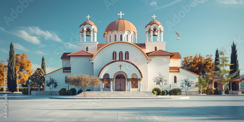 Igreja ortodoxa grega com telhado em forma de cúpula photo