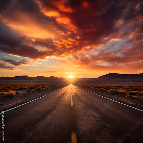 Endless Journey: A Never-ending Road Stretched out into the Dusk and Dawn Horizon © Eva