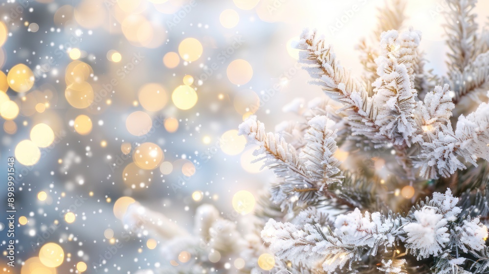 Snowy Pine Branch with Glowing Lights Snowy Pine Branch with Glowing Lights